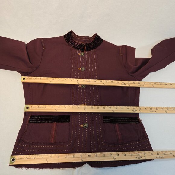 JOHNNY WAS Grunge BURGANDY Frayed Raw Edge Hem Utility Jacket Size L New NO Tag! - Picture 15 of 16